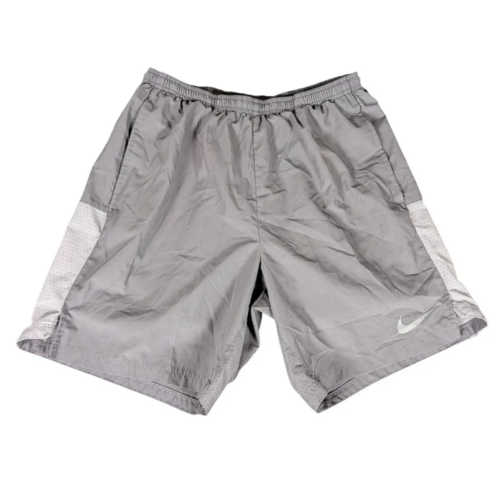 Nike Dri-FIT Mens Running Shorts Grey Mesh Side Panels Reflective Swoosh Logo